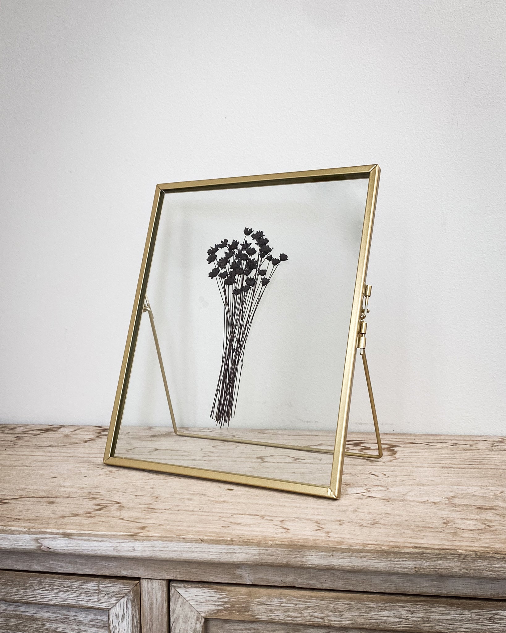 Gold Pressed Flower Frame: Dried Black Daisies -  Large