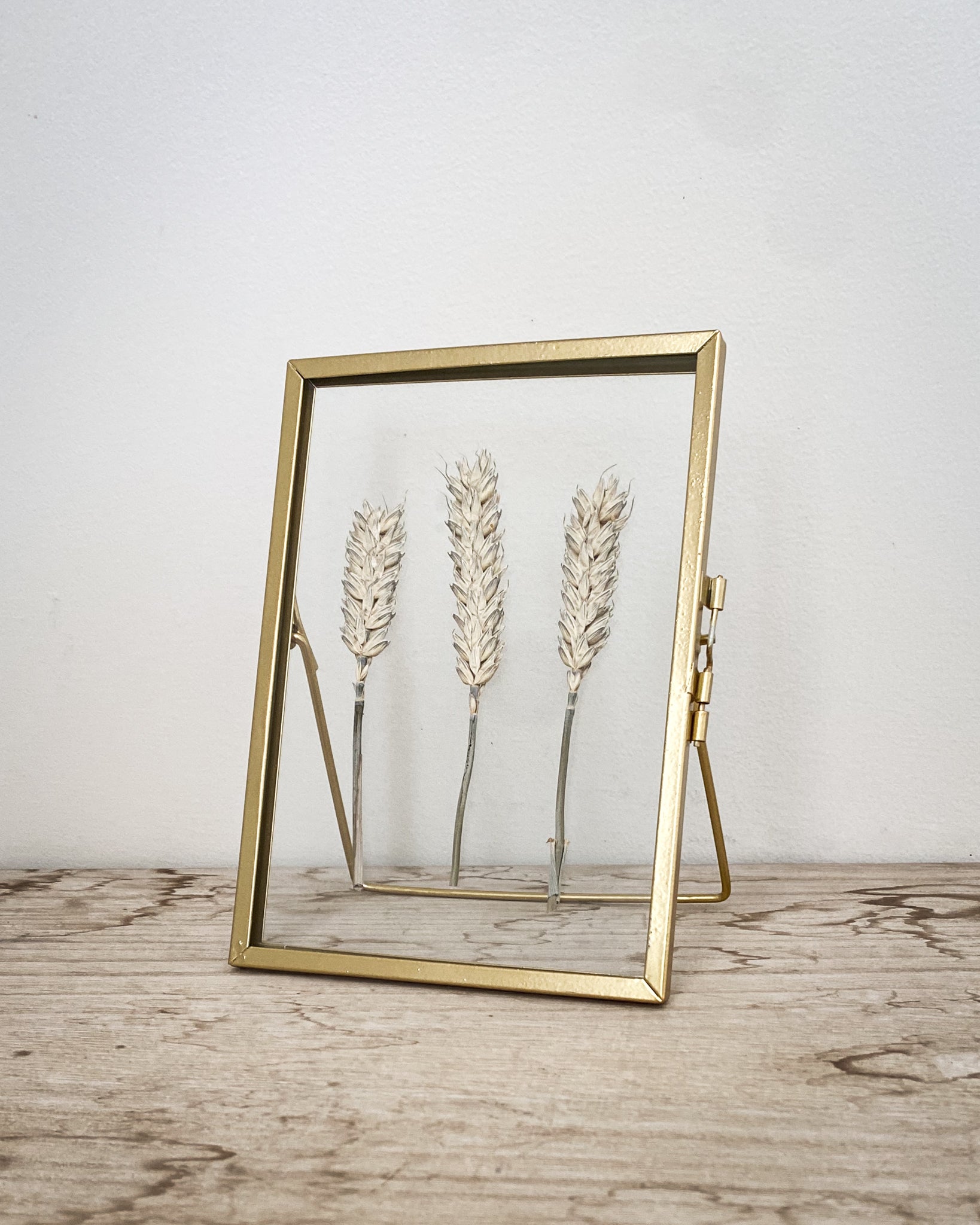 Set Of Two Gold Pressed Flower Frames - Natural Wheat & Maize