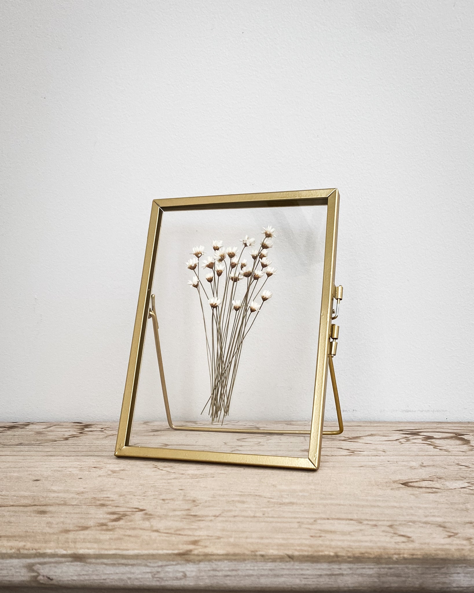 Set Of Two Gold Pressed Flower Frames - Dried Buddleia & Natural Star Daisies