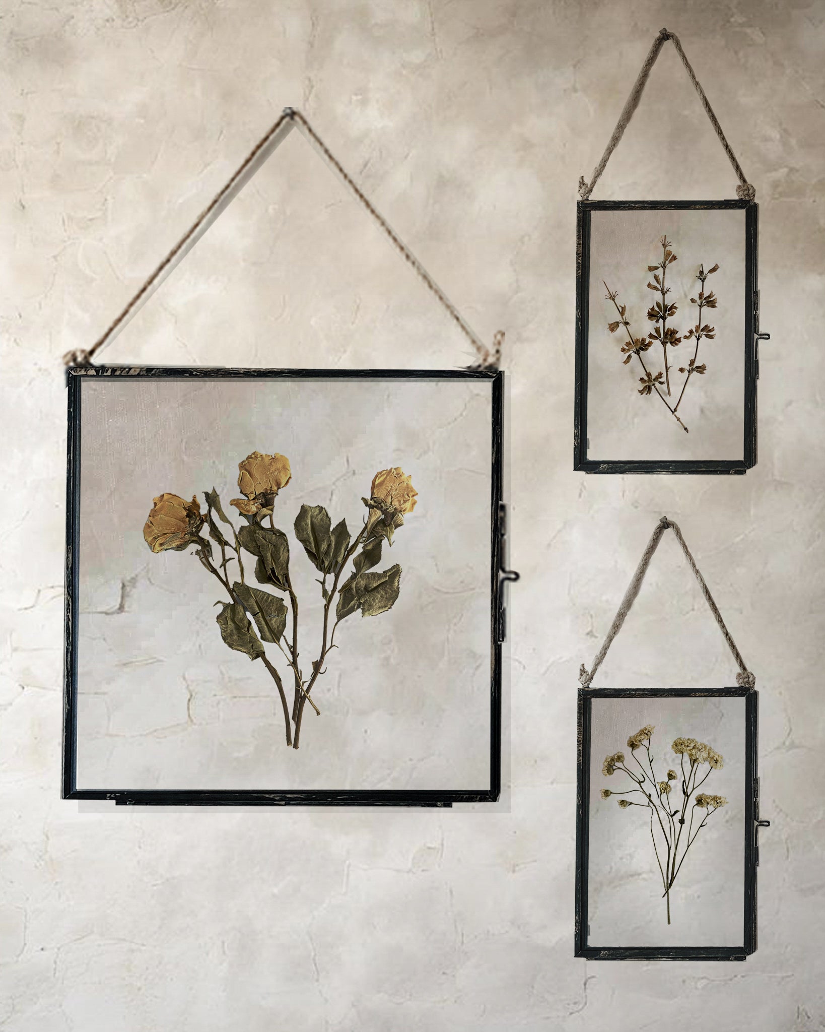 Set Of Three Pressed Flower Frames - Vintage Roses & Tansy