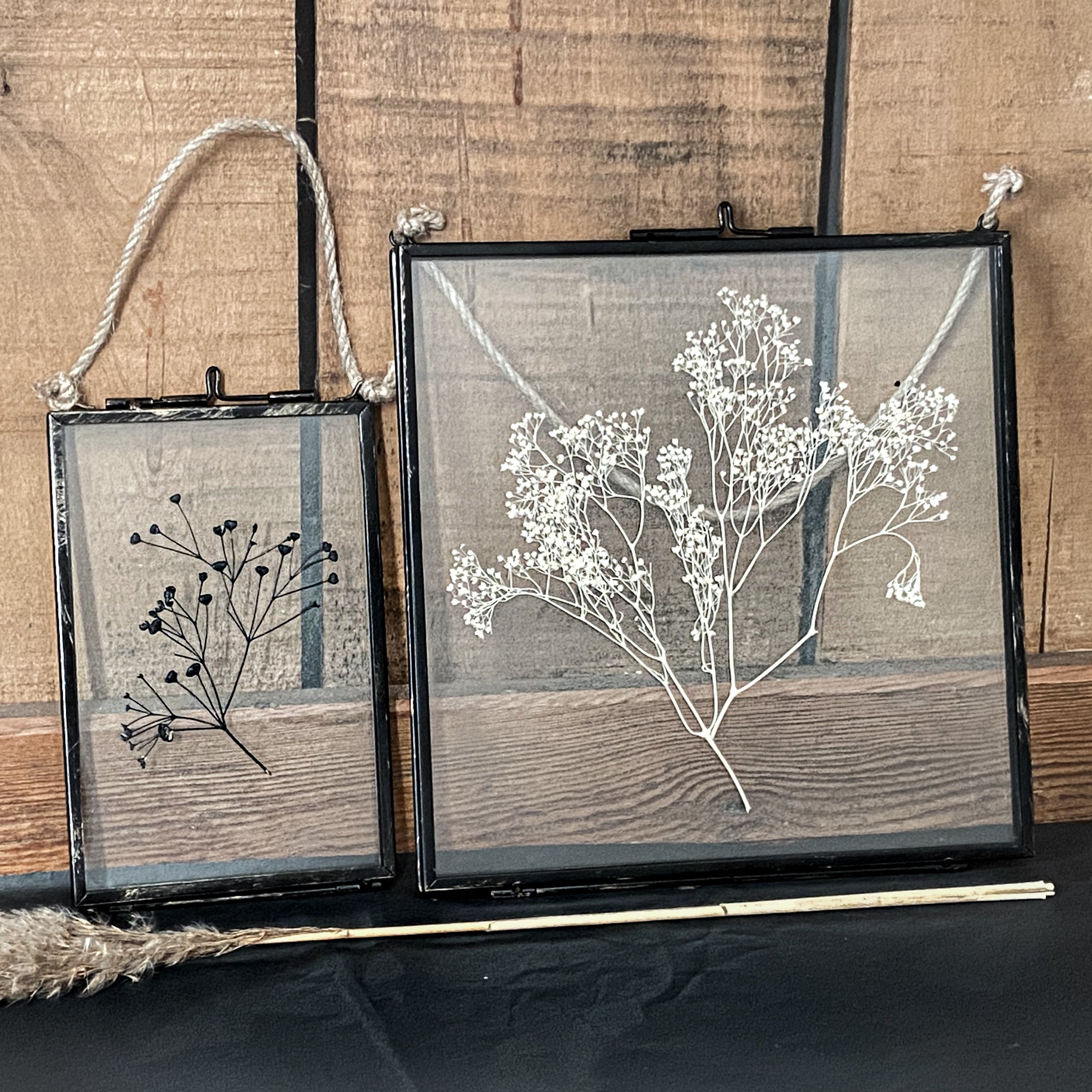 Black Antique Pressed Flower Frame: Dried Gypsophila - Large