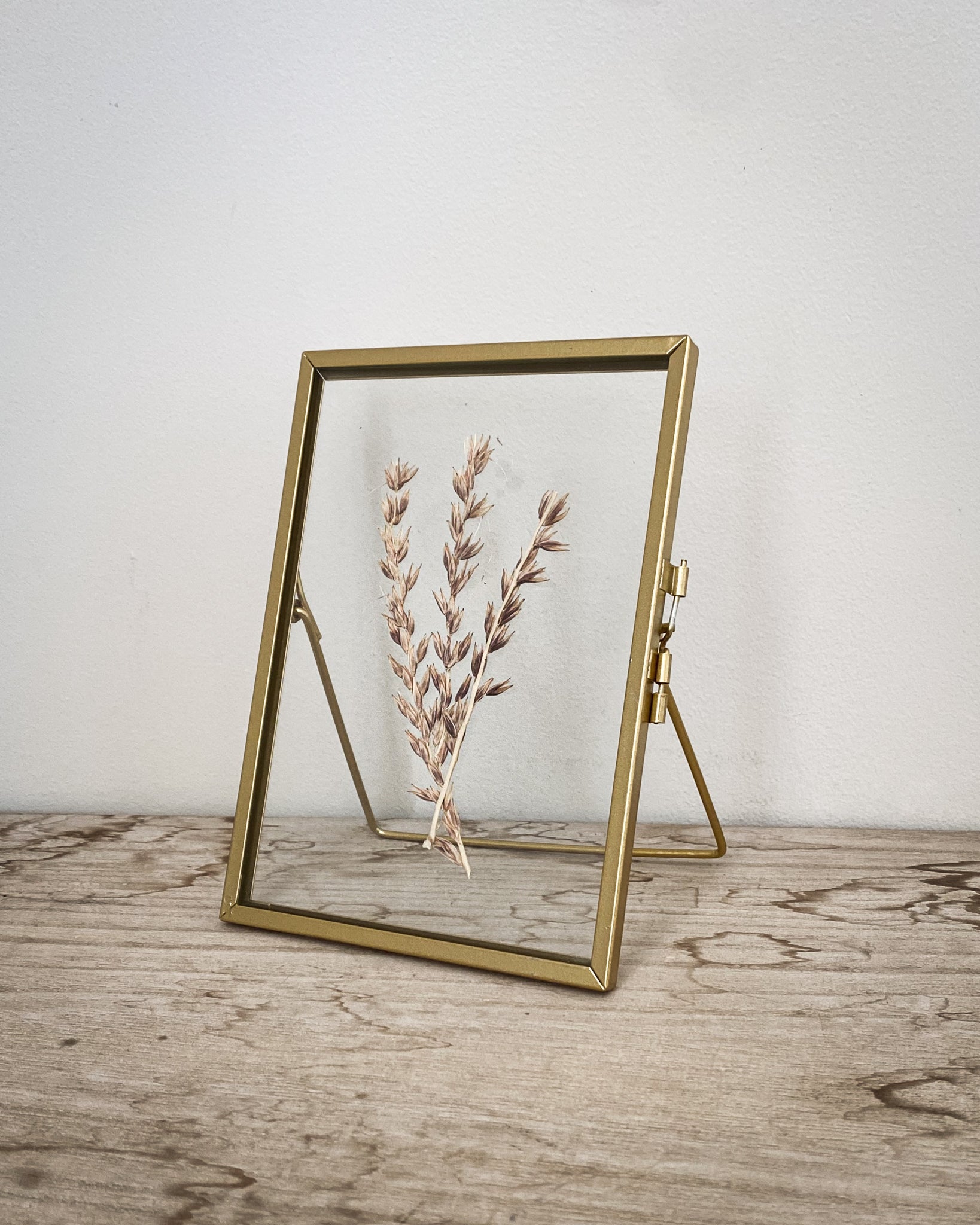 Set Of Two Gold Pressed Flower Frames - Natural Wheat & Maize