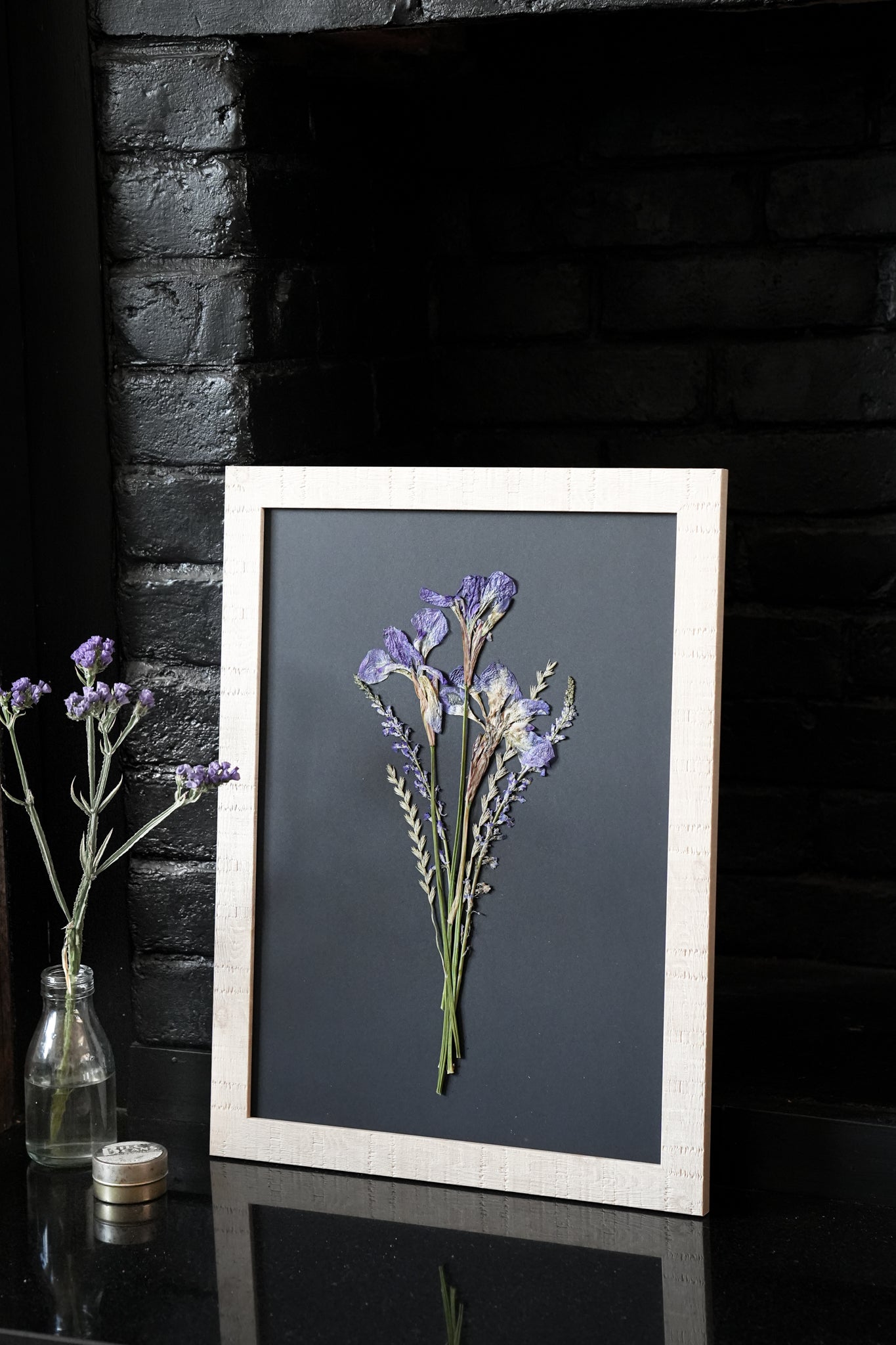 Twilight Iris – Framed A3 Black Pressed Flower Giclée Print