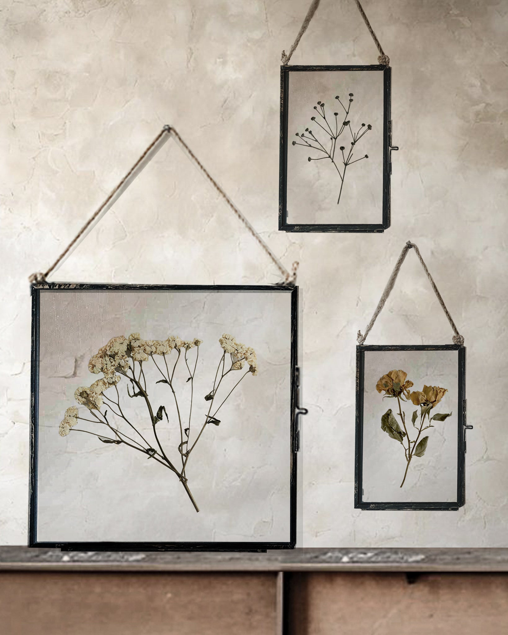 Black Antique Pressed Flower Frame: Dried Vintage Grey Massasa - Small