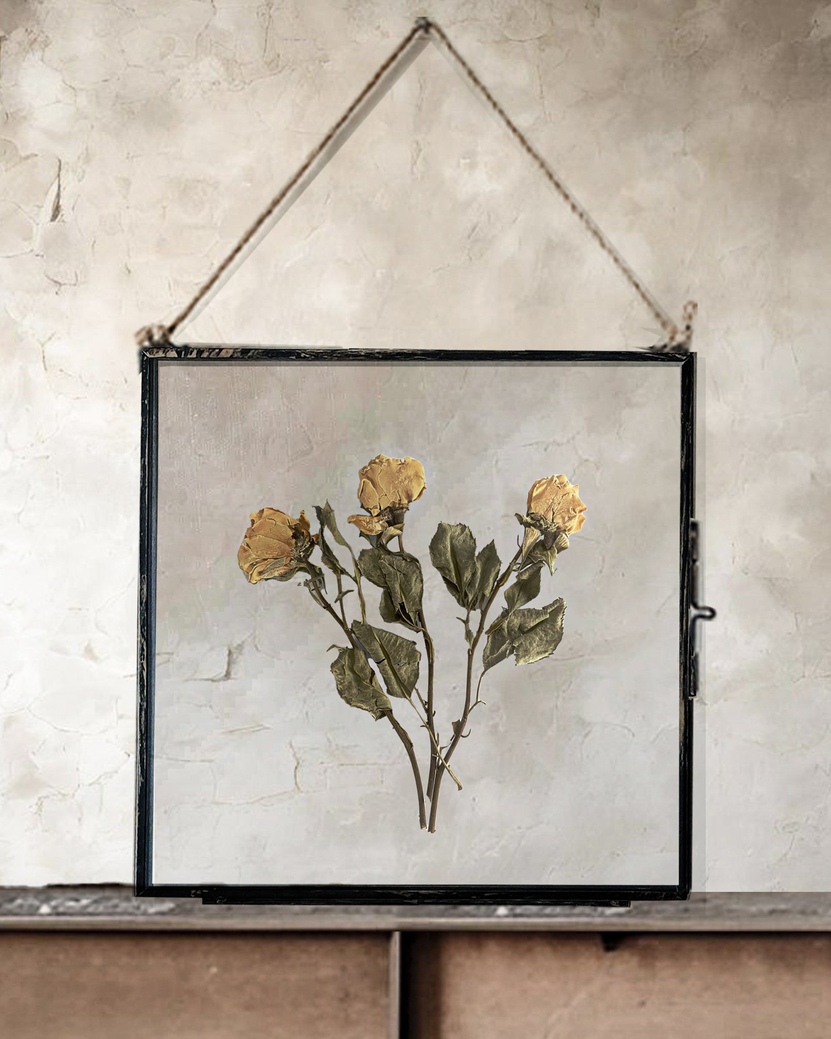 Black Antique Pressed Flower Frame: Dried Roses- Large