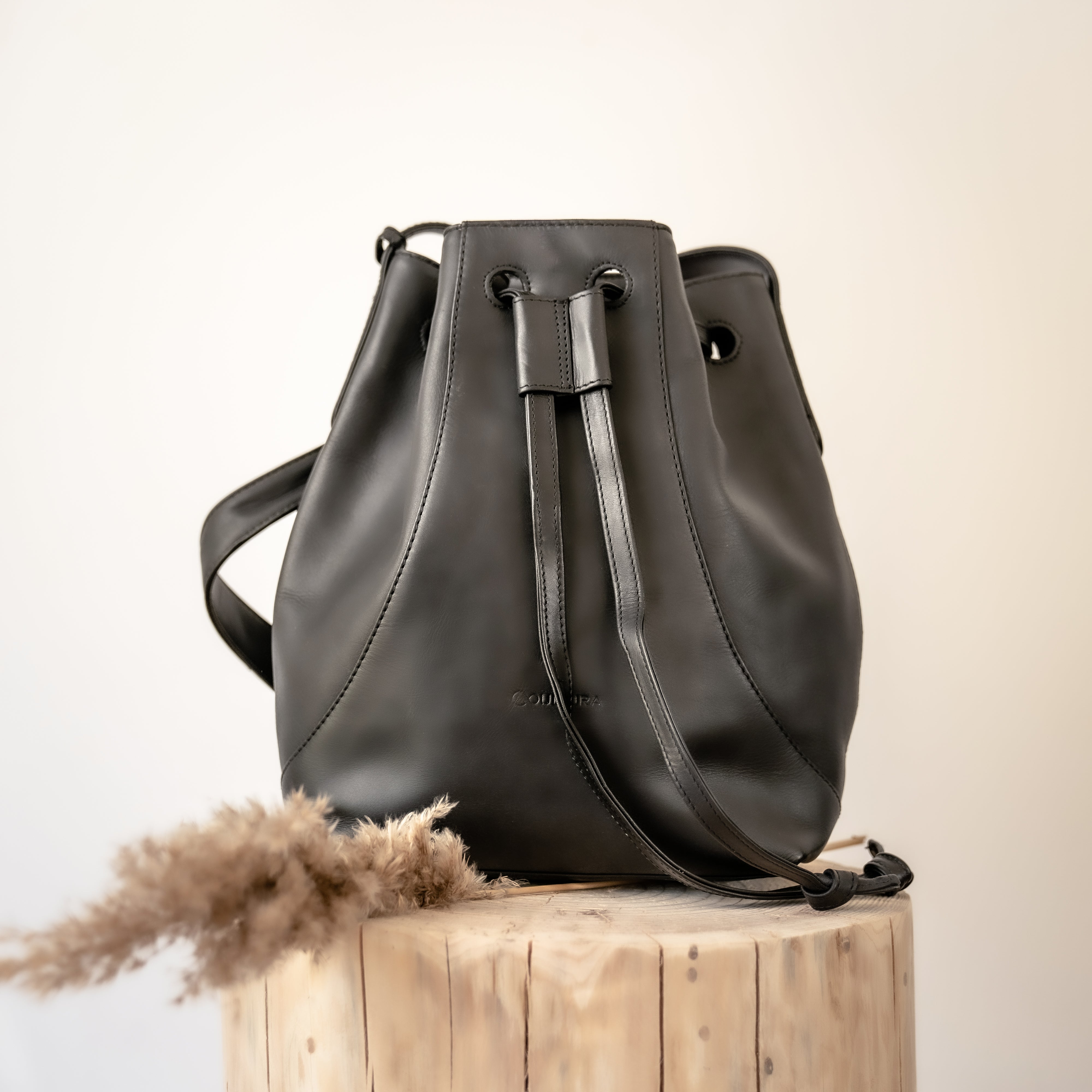 Leather drawstring bucket on sale bag